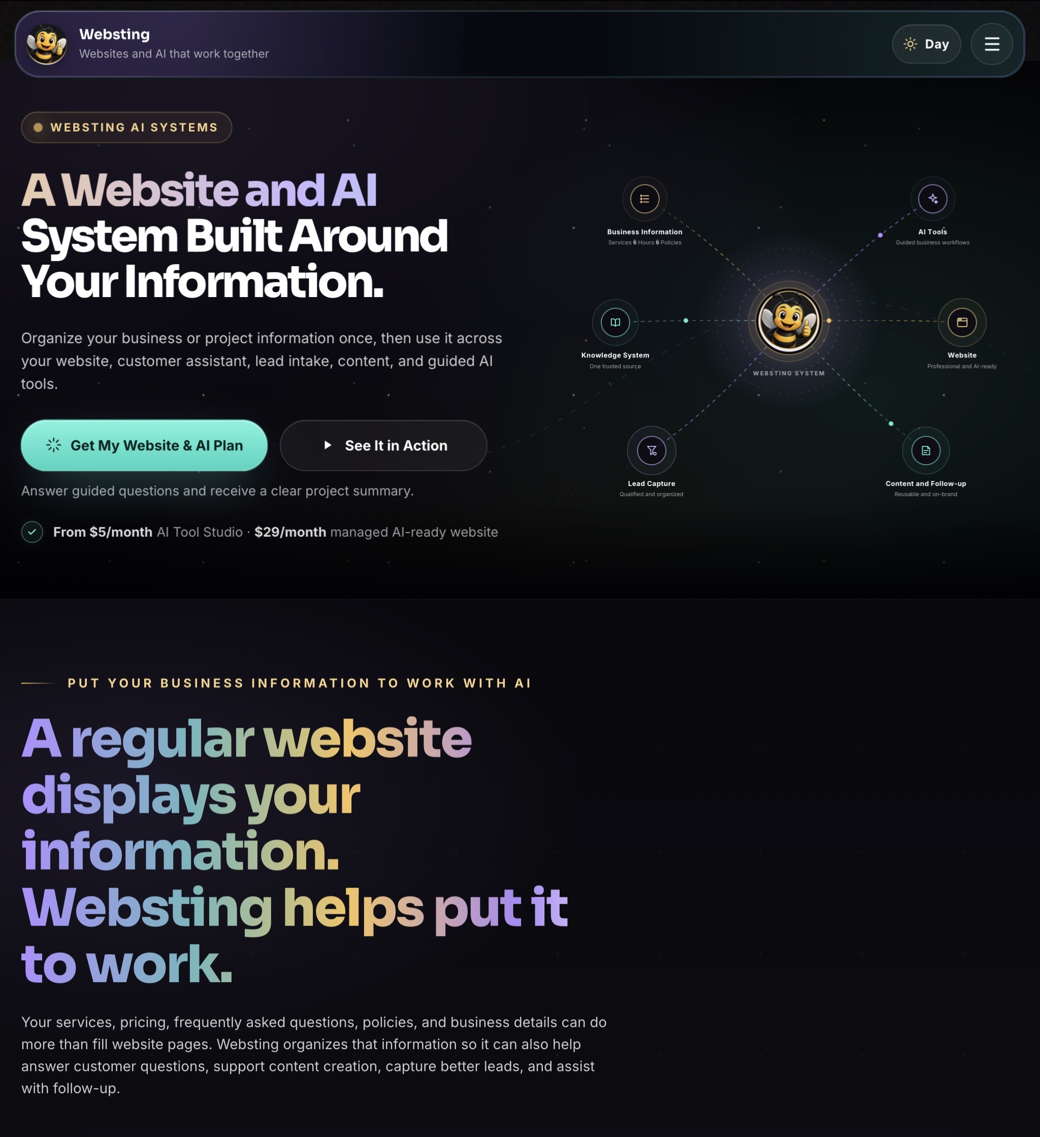 Screenshot of the Websting.com homepage.
